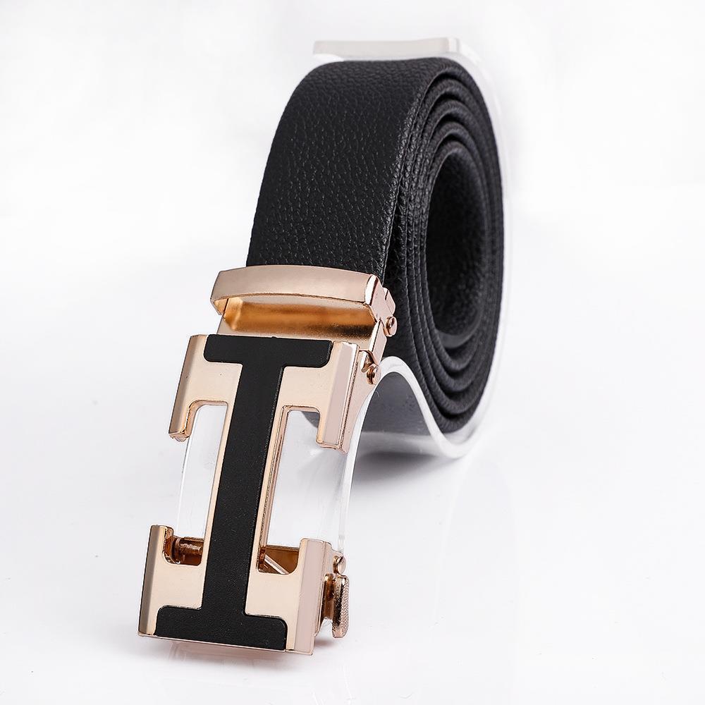 Men's Fashionable I Style Gold Automatic Buckle Sleek Business Suit Belt - Adjustable No-Hole Waistband (3.5cm Width & 120cm Length)