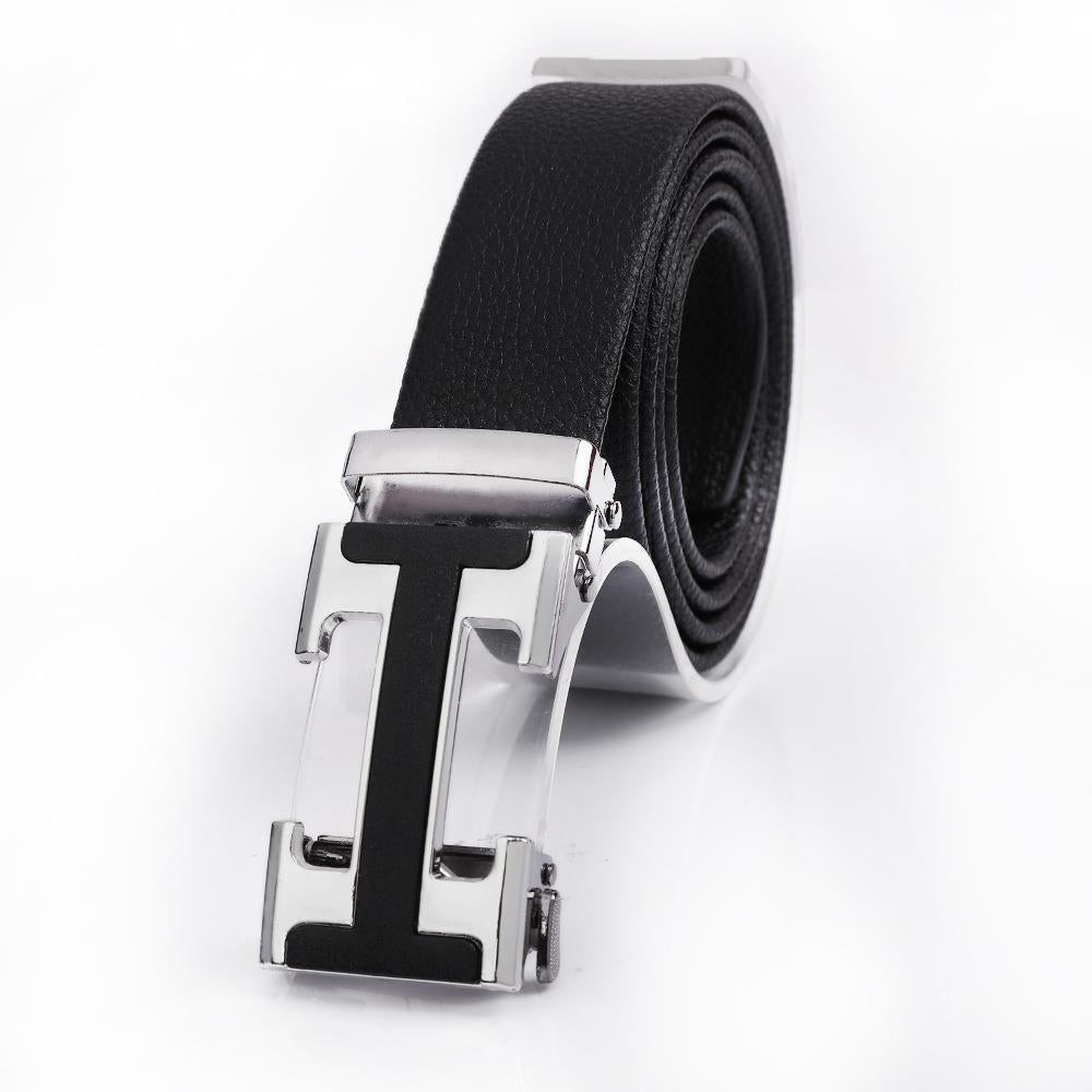 Men's Fashionable I Style Sliver Automatic Buckle Sleek Business Suit Belt - Adjustable No-Hole Waistband (3.5cm Width & 120cm Length)