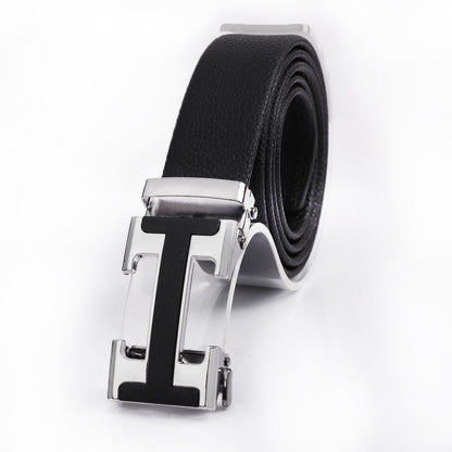 Men's Fashionable I Style Sliver Automatic Buckle Sleek Business Suit Belt - Adjustable No-Hole Waistband (3.5cm Width & 120cm Length)