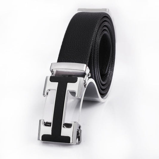 Men's Fashionable I Style Sliver Automatic Buckle Sleek Business Suit Belt - Adjustable No-Hole Waistband (3.5cm Width & 120cm Length)