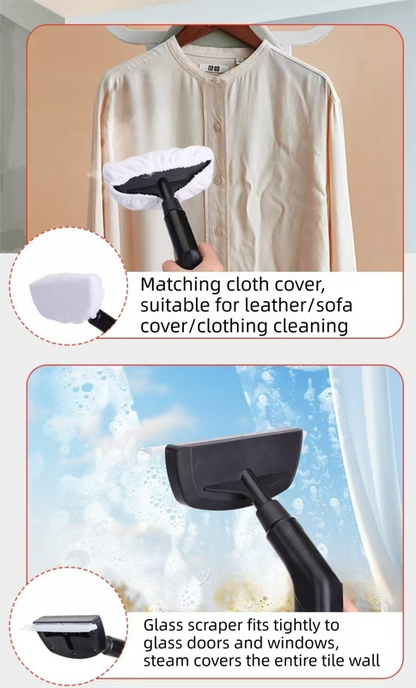 White Portable High-Pressure Steam Cleaner with 1000ml Tank & 7-Piece Pro Brushes/Spray Nozzle Kit - 131Â°C High-Temp Deep Cleaning Machine for Kitchen Grease and Home Sanitization