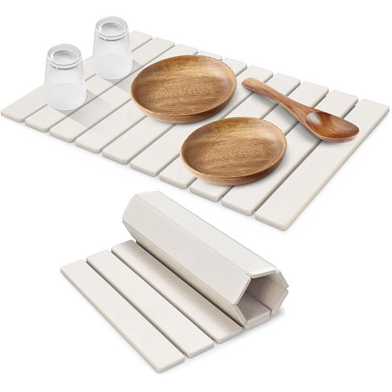 30x40cm Foldable Marble Pattern Kitchen Dish Drainer(Style 2) - Ultra-Absorbent Natural Stone Mat, Fast-Drying & Space-Saving