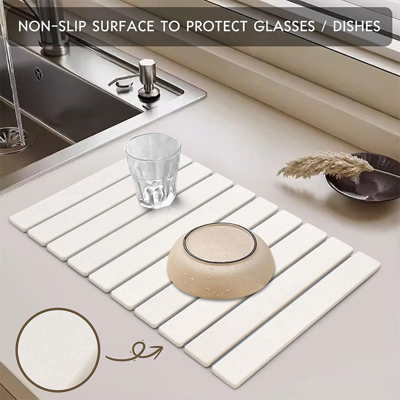 30x40cm Foldable Marble Pattern Kitchen Dish Drainer(Style 2) - Ultra-Absorbent Natural Stone Mat, Fast-Drying & Space-Saving