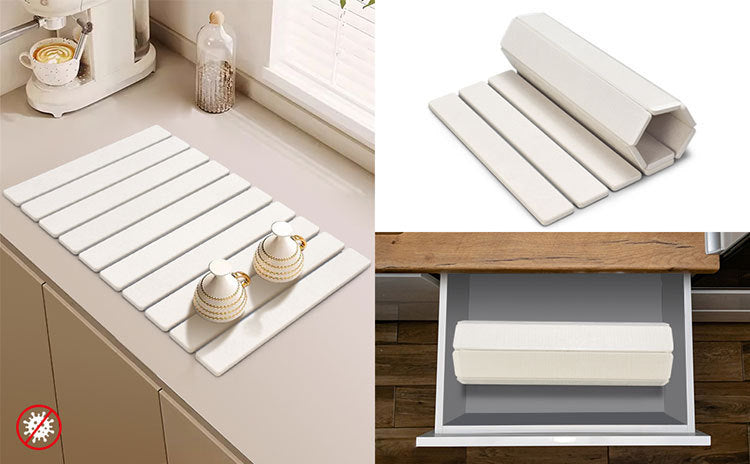 30x40cm Foldable Marble Pattern Kitchen Dish Drainer(Style 2) - Ultra-Absorbent Natural Stone Mat, Fast-Drying & Space-Saving