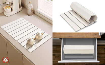 30x40cm Foldable Marble Pattern Kitchen Dish Drainer(Style 2) - Ultra-Absorbent Natural Stone Mat, Fast-Drying & Space-Saving