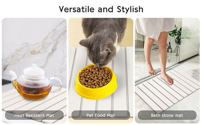 30x40cm Foldable Marble Pattern Kitchen Dish Drainer(Style 2) - Ultra-Absorbent Natural Stone Mat, Fast-Drying & Space-Saving