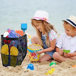2-PCS Black Mesh Beach Tote Bag â€“ Large Capacity Swim Gear Organizer with Multiple Pockets for Shoes, Swimsuits, and Essentials