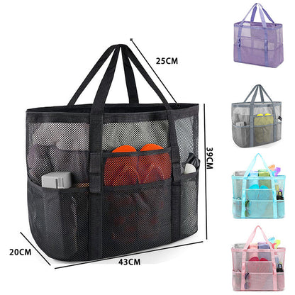 2-PCS Black Mesh Beach Tote Bag â€“ Large Capacity Swim Gear Organizer with Multiple Pockets for Shoes, Swimsuits, and Essentials