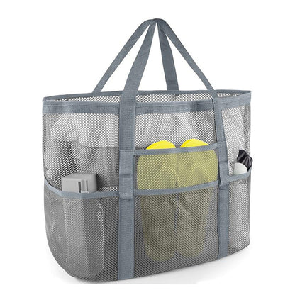 2-PCS Grey Mesh Beach Tote Bag â€“ Large Capacity Swim Gear Organizer with Multiple Pockets for Shoes, Swimsuits, and Essentials