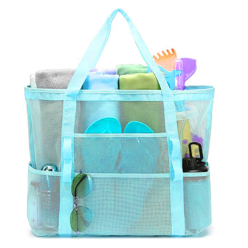 2-PCS Sky blue Mesh Beach Tote Bag â€“ Large Capacity Swim Gear Organizer with Multiple Pockets for Shoes, Swimsuits, and Essentials