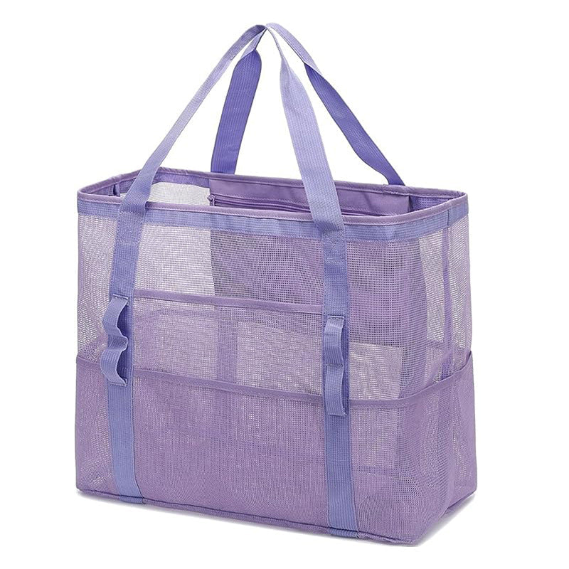 2-PCS Purple Mesh Beach Tote Bag â€“ Large Capacity Swim Gear Organizer with Multiple Pockets for Shoes, Swimsuits, and Essentials