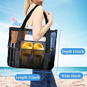 2-PCS Purple Mesh Beach Tote Bag â€“ Large Capacity Swim Gear Organizer with Multiple Pockets for Shoes, Swimsuits, and Essentials
