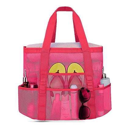 2-PCS Rose red Mesh Beach Tote Bag â€“ Large Capacity Swim Gear Organizer with Multiple Pockets for Shoes, Swimsuits, and Essentials