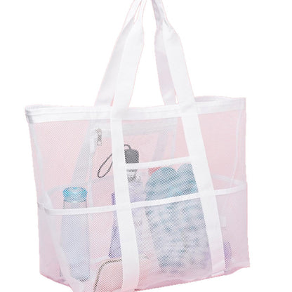 2-PCS White Mesh Beach Tote Bag â€“ Large Capacity Swim Gear Organizer with Multiple Pockets for Shoes, Swimsuits, and Essentials