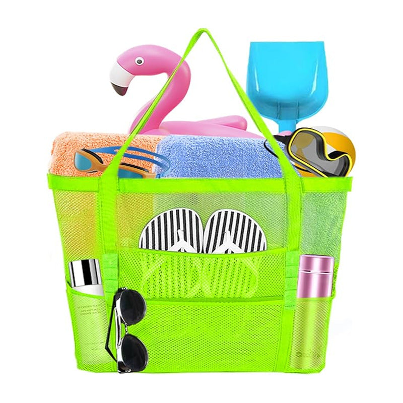2-PCS Green Mesh Beach Tote Bag â€“ Large Capacity Swim Gear Organizer with Multiple Pockets for Shoes, Swimsuits, and Essentials