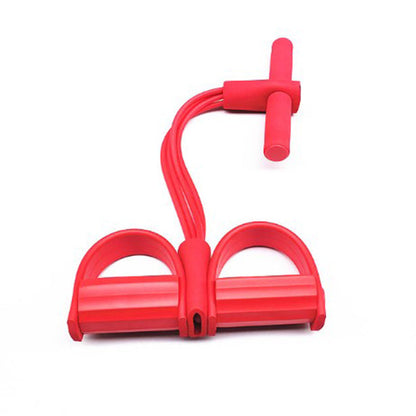 Red Home Multi-Function Foot Pedal Resistance Trainer â€“ 4-Strand Elastic Pull Rope for Abdominal Exercise, Sit-Up Assistance, and Full-Body Fitness (Unisex)