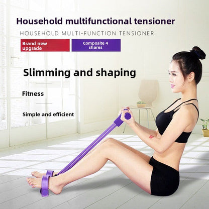 Red Home Multi-Function Foot Pedal Resistance Trainer â€“ 4-Strand Elastic Pull Rope for Abdominal Exercise, Sit-Up Assistance, and Full-Body Fitness (Unisex)