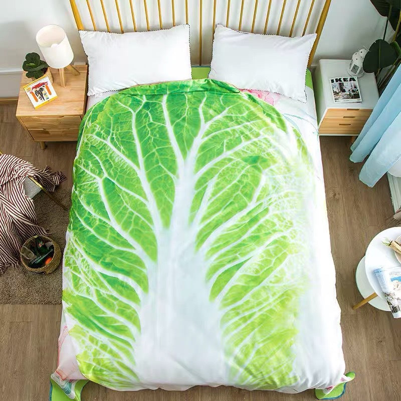 Cute Cabbage-Shaped Fleece Blanket â€“ Fun and Cozy Throw for Naps, Office Use, Air Conditioning, or Baby Swaddling (Green & White)(120cm*120cm)