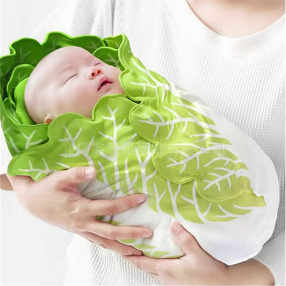Cute Cabbage-Shaped Fleece Blanket â€“ Fun and Cozy Throw for Naps, Office Use, Air Conditioning, or Baby Swaddling (Green & White)(120cm*120cm)