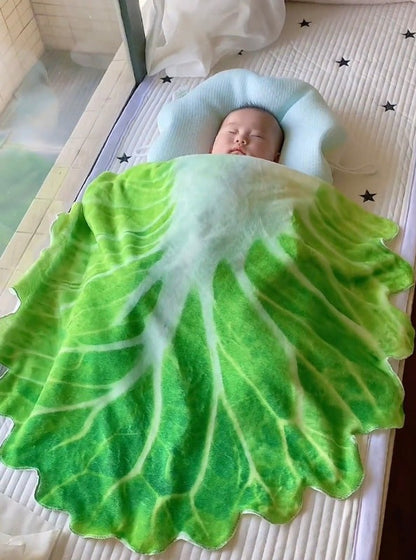 Cute Cabbage-Shaped Fleece Blanket â€“ Fun and Cozy Throw for Naps, Office Use, Air Conditioning, or Baby Swaddling (Green & White)(180cm*180cm)