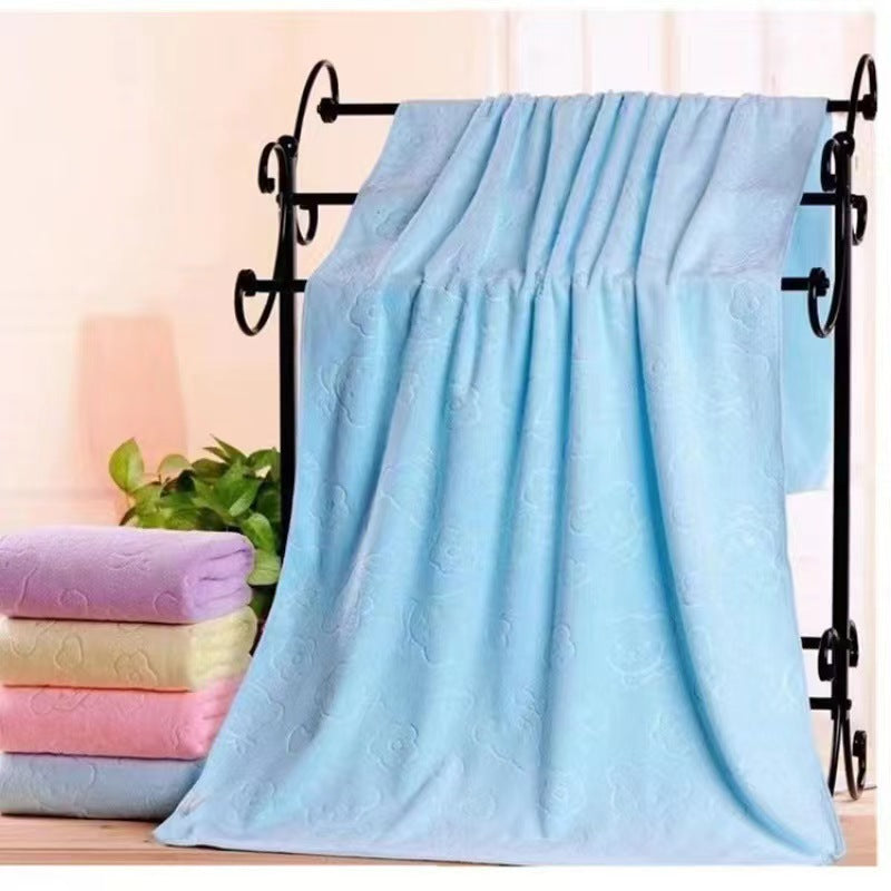 2-Pack Blue Embossed Microfiber Bear Bath Towels â€“ 70 x 140 cm, Ultra-Absorbent and Soft for Bath, Beach & Gym