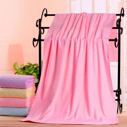2-Pack Pink Embossed Microfiber Bear Bath Towels â€“ 70 x 140 cm, Ultra-Absorbent and Soft for Bath, Beach & Gym