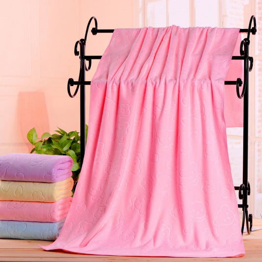2-Pack Pink Embossed Microfiber Bear Bath Towels â€“ 70 x 140 cm, Ultra-Absorbent and Soft for Bath, Beach & Gym