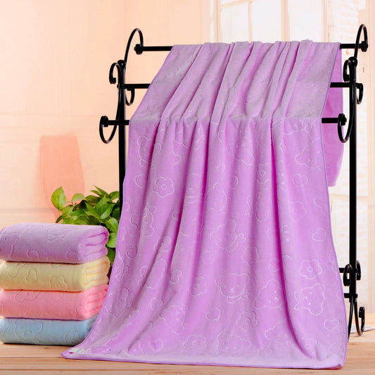 2-Pack Purple Embossed Microfiber Bear Bath Towels â€“ 70 x 140 cm, Ultra-Absorbent and Soft for Bath, Beach & Gym