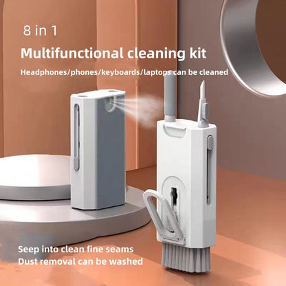 White Q8 8-in-1 Multi-Function Cleaning Kit â€“ Compact Keyboard, Phone, and Earphone Cleaner with Built-In Tools (No Cleaning Liquid Included)