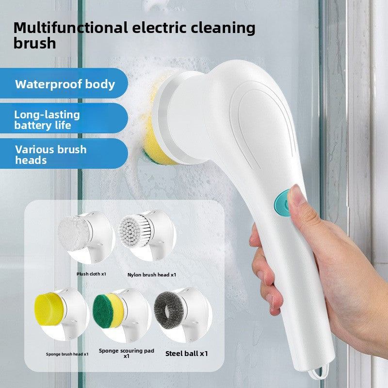 Electric Cleaning Brush with 5 Replaceable Heads â€“ Waterproof, Rechargeable Kitchen Scrubber for Dishes, Surfaces & Deep Cleaning