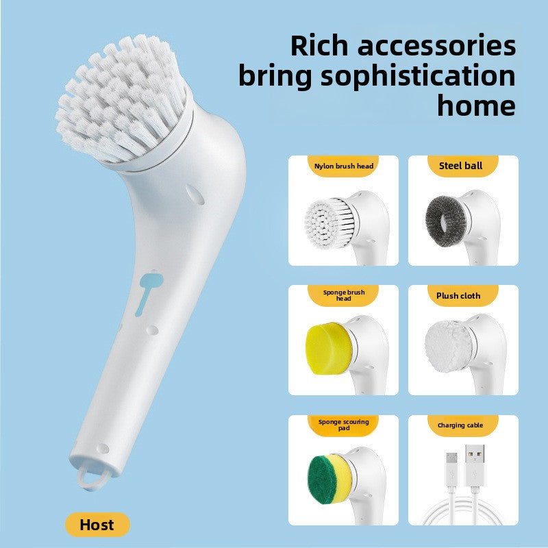 Electric Cleaning Brush with 5 Replaceable Heads â€“ Waterproof, Rechargeable Kitchen Scrubber for Dishes, Surfaces & Deep Cleaning