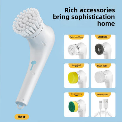 Electric Cleaning Brush with 5 Replaceable Heads â€“ Waterproof, Rechargeable Kitchen Scrubber for Dishes, Surfaces & Deep Cleaning