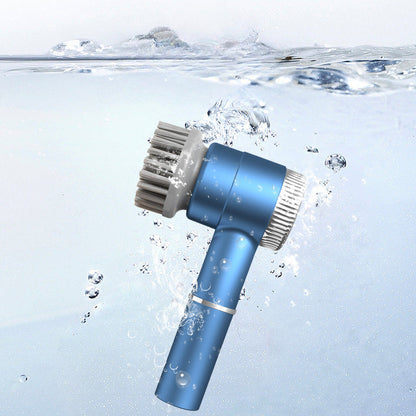Blue Wireless Electric Cleaning Brush â€“ Rechargeable, 3-Speed, IPX7 Waterproof with 5 Replaceable Brush Heads for Kitchen, Dishes & Deep Cleaning