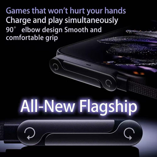 240W USB-C to USB-C Fast Charging Cable with Integrated Folding Phone Stand and 90 Degree Elbow for Mobile Gaming and Video Streaming