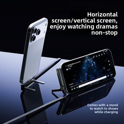240W USB-C to USB-C Fast Charging Cable with Integrated Folding Phone Stand and 90 Degree Elbow for Mobile Gaming and Video Streaming