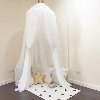 White Nordic Style 7-Layer Tulle Bed Canopy 300cm Extra Long 60cm Dome for Australian Kids Bedroom Nursery and Playroom Decor