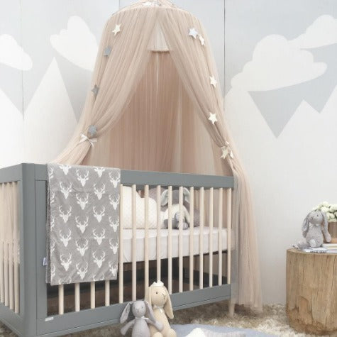 Grey Nordic Style 7-Layer Tulle Bed Canopy 300cm Extra Long 60cm Dome for Australian Kids Bedroom Nursery and Playroom Decor