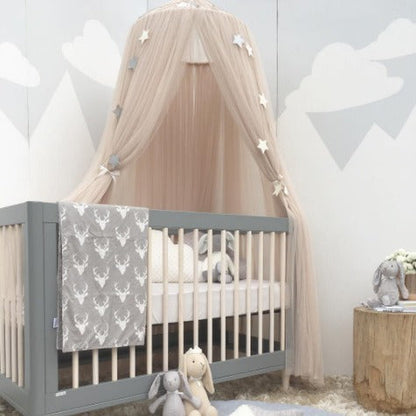 Grey Nordic Style 7-Layer Tulle Bed Canopy 300cm Extra Long 60cm Dome for Australian Kids Bedroom Nursery and Playroom Decor