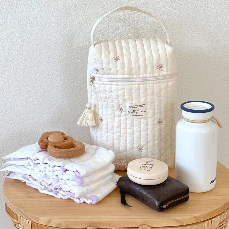 Stars Quilted Nappy Storage Bag Portable Diaper Organizer Mommy Travel Pouch with Zipper 28x18x6cm for Australian Families and Stroller Use