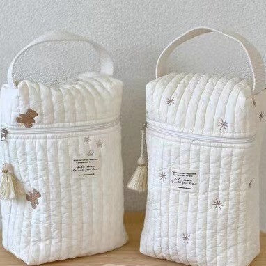Stars Quilted Nappy Storage Bag Portable Diaper Organizer Mommy Travel Pouch with Zipper 28x18x6cm for Australian Families and Stroller Use