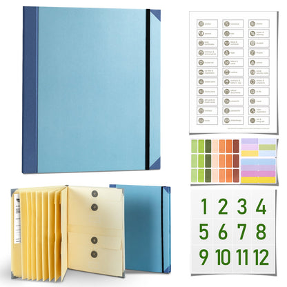 Blue Important Document Organizer Folder with 10 Manila Envelopes and Acid-Free Paper for Home Office Estate Planning and Aussie Travel