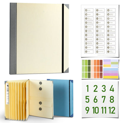 Khaki Important Document Organizer Folder with 10 Manila Envelopes and Acid-Free Paper for Home Office Estate Planning and Aussie Travel