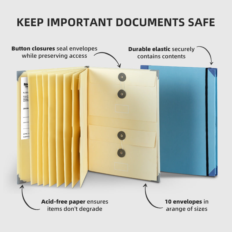 Pink Important Document Organizer Folder with 10 Manila Envelopes and Acid-Free Paper for Home Office Estate Planning and Aussie Travel