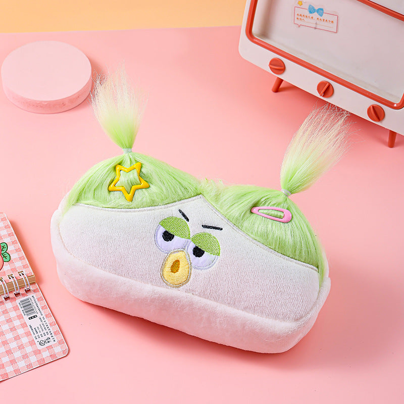 White Funny Plush Big Eye Monster Pencil Case with DIY Messy Hair Large Capacity Stationery Pouch for Australian Students and School Gift