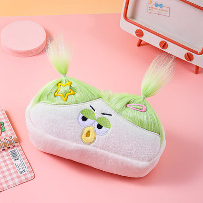 White Funny Plush Big Eye Monster Pencil Case with DIY Messy Hair Large Capacity Stationery Pouch for Australian Students and School Gift