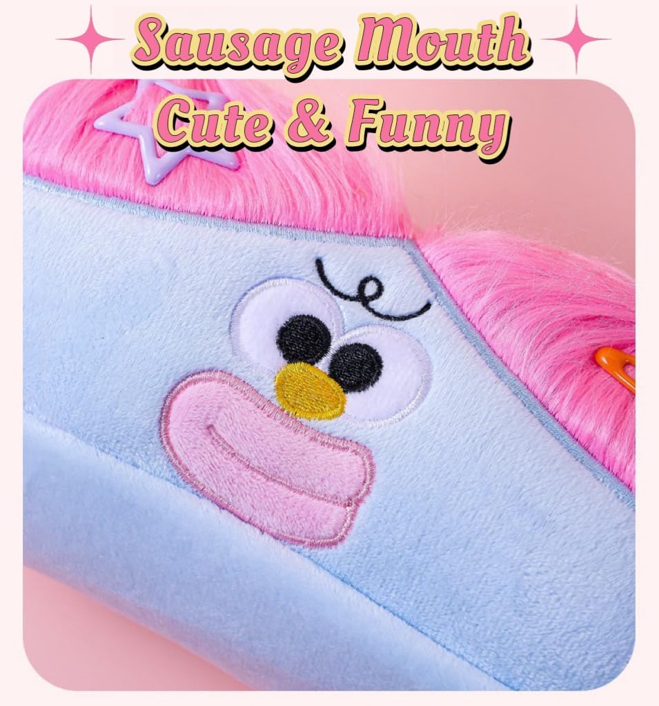 Green Funny Plush Big Eye Monster Pencil Case with DIY Messy Hair Large Capacity Stationery Pouch for Australian Students and School Gift