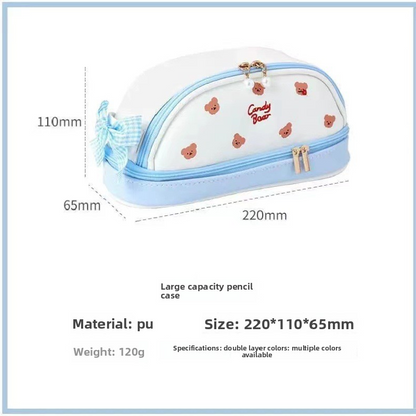 Red Large Capacity Double Layer Pencil Case Waterproof PU Leather Stationery Organizer for Australian Students and Office Use High Capacity Makeup Bag