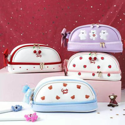 Blue Large Capacity Double Layer Pencil Case Waterproof PU Leather Stationery Organizer for Australian Students and Office Use High Capacity Makeup Bag