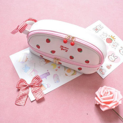 Pink Large Capacity Double Layer Pencil Case Waterproof PU Leather Stationery Organizer for Australian Students and Office Use High Capacity Makeup Bag