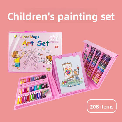 Blue 208-Piece Kids Art Set with Built-in Trifold Easel Drawing and Painting Kit for Students with Watercolor Pens Crayons and Pencils for Aussie Homes